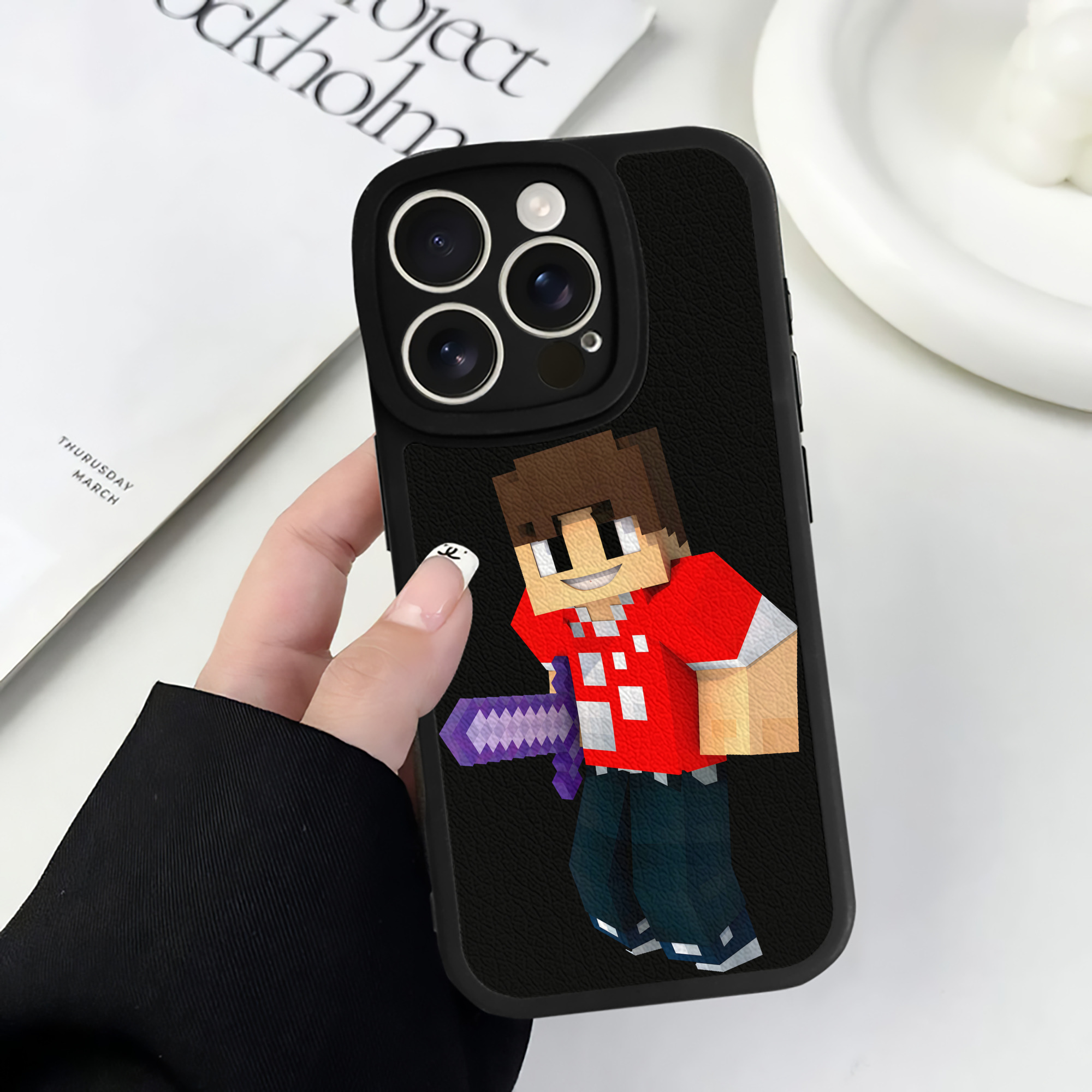 （画像用） マインクラフト ブロックの世界 Minecraft MC Block world 【iPhone 16シリーズ対応】シリコンスマホケース（レザー調） 材質：シリコン